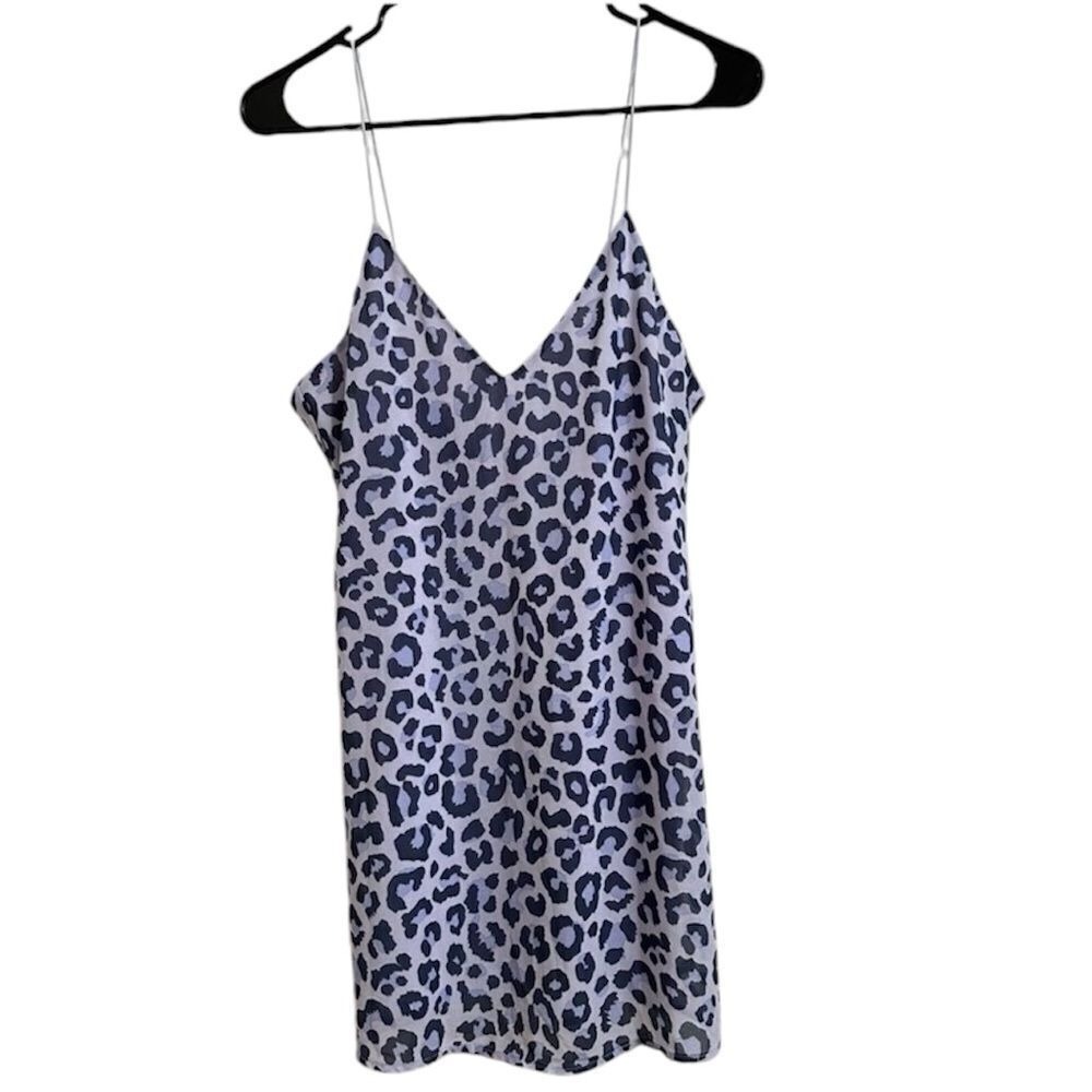 Tobi Women Lavender Leopard Print Mini Slip Dress V-Neck Spaghetti Strap S - Picture 2 of 12